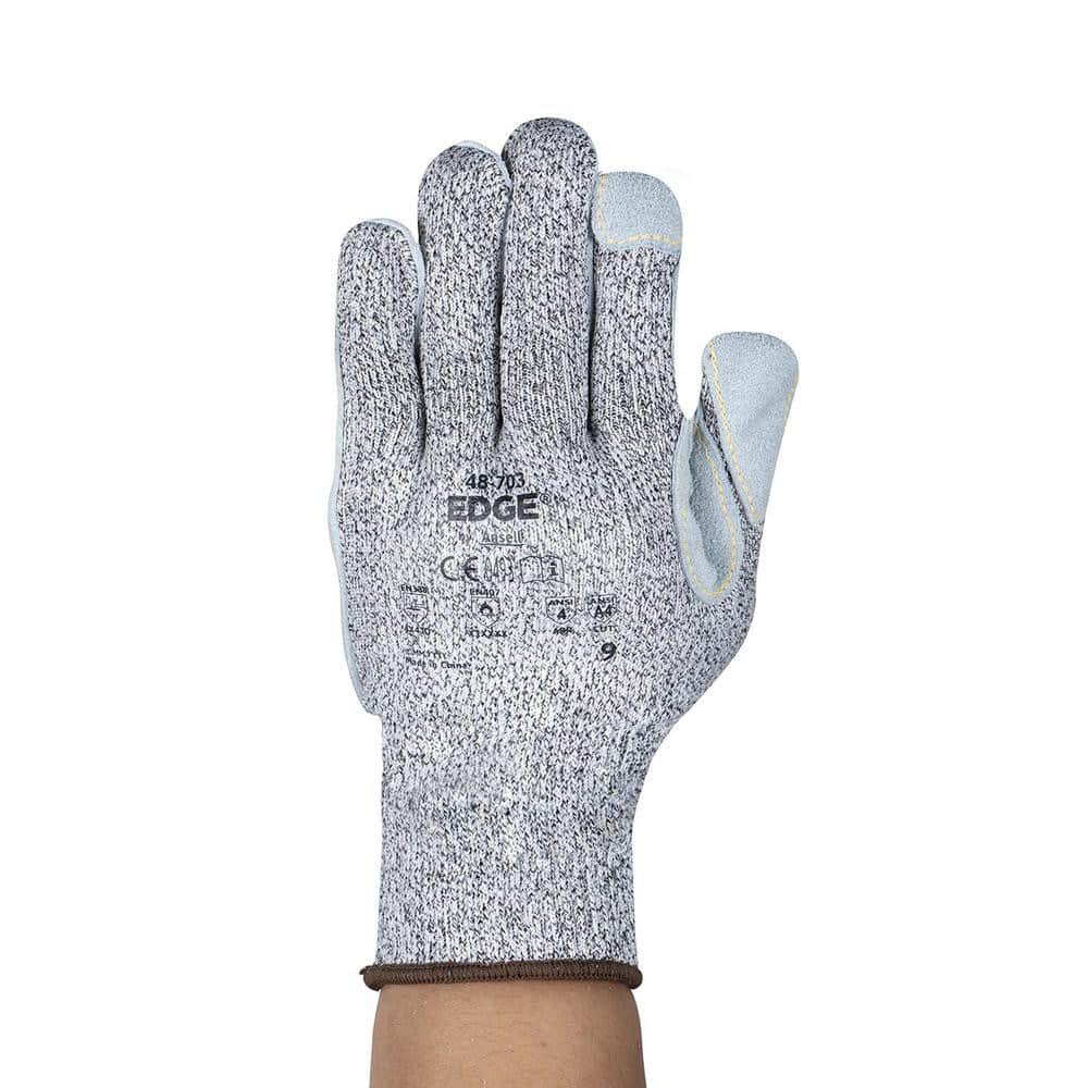 Ansell 48-703-9 Cut, Puncture & Abrasive-Resistant Gloves: Large, ANSI Cut A4, ANSI Puncture 4, HPPE Lined, Fiberglass Blend 