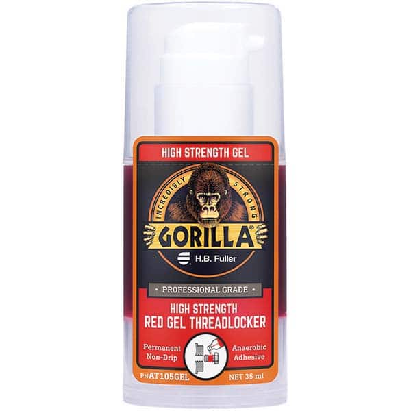GorillaPro AT105GEL Threadlocker: Red, Gel 35 mL, Pump Bottle 