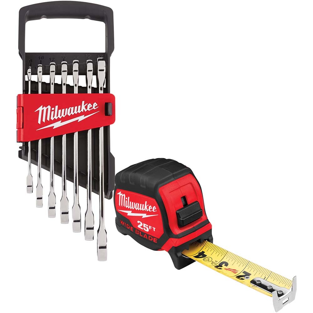 Ratcheting Combination Wrench Set: 7 Pc, Metric