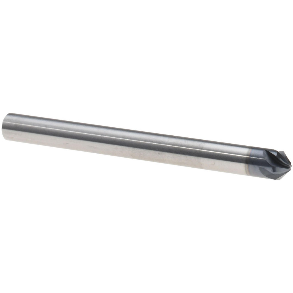 Harvey Tool Chamfer Mill: 3/16" Dia, 90 deg, 5 Flute, 3/16" Shank Dia, Solid Carbide, Single End - 2" OAL, AlTiN Coated | Part #908412-C3