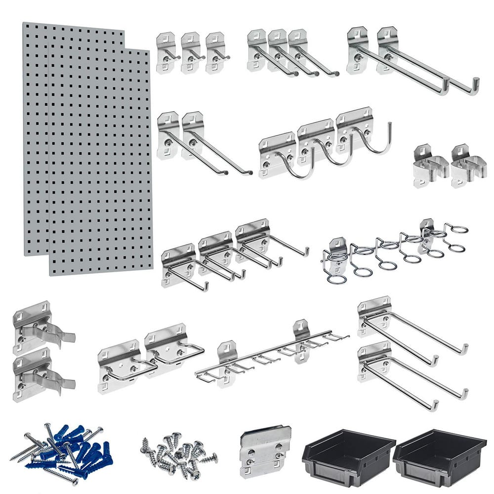 Triton Products LB18-GKit Peg Boards; Board Type: Kit ; Number of Panels: 2 ; Material: Steel ; Color: Gray ; Contents: (2) Pegboard; (30 pc) LocHook Assortment & Hanging Bin System ; Number Of Hooks: 28 