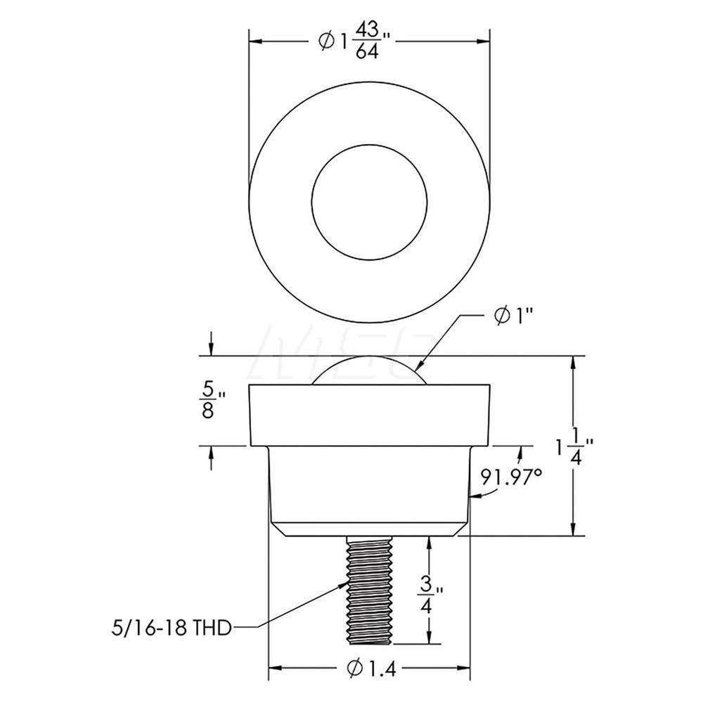 Ashland Conveyor Ball Transfer 1" Ball Dia, Carbon Steel, Round Base