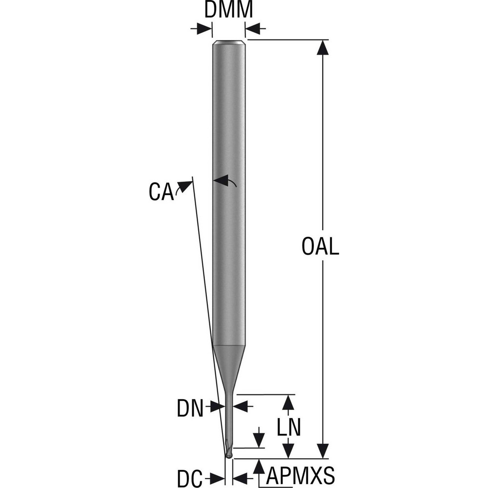 Seco Ball End Mill 0.60 mm Dia, 0.60 mm LOC, 2 Flute, Solid Carbide