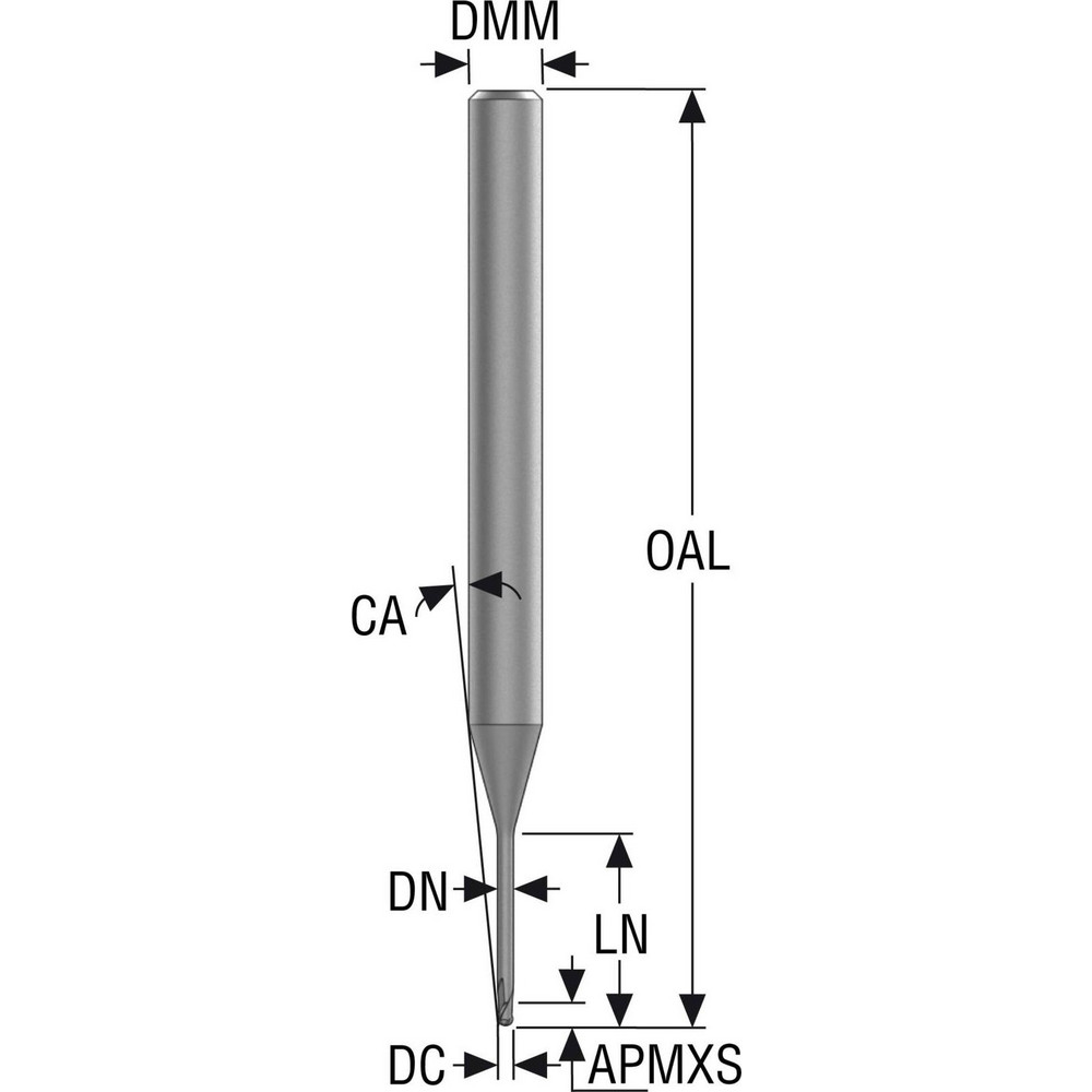 Seco Ball End Mill 0.50 mm Dia, 0.50 mm LOC, 2 Flute, Solid Carbide