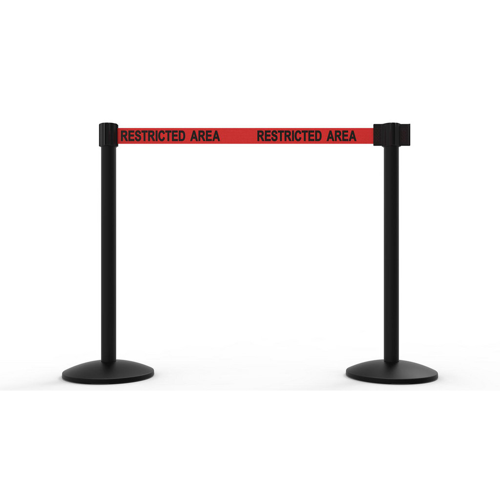 Banner Stakes Free Standing Retractable Belt Barrier Post: 40" High, 2.4" Dia, Aluminum Post - Cast Iron, Black & Red | Part #AL6205B