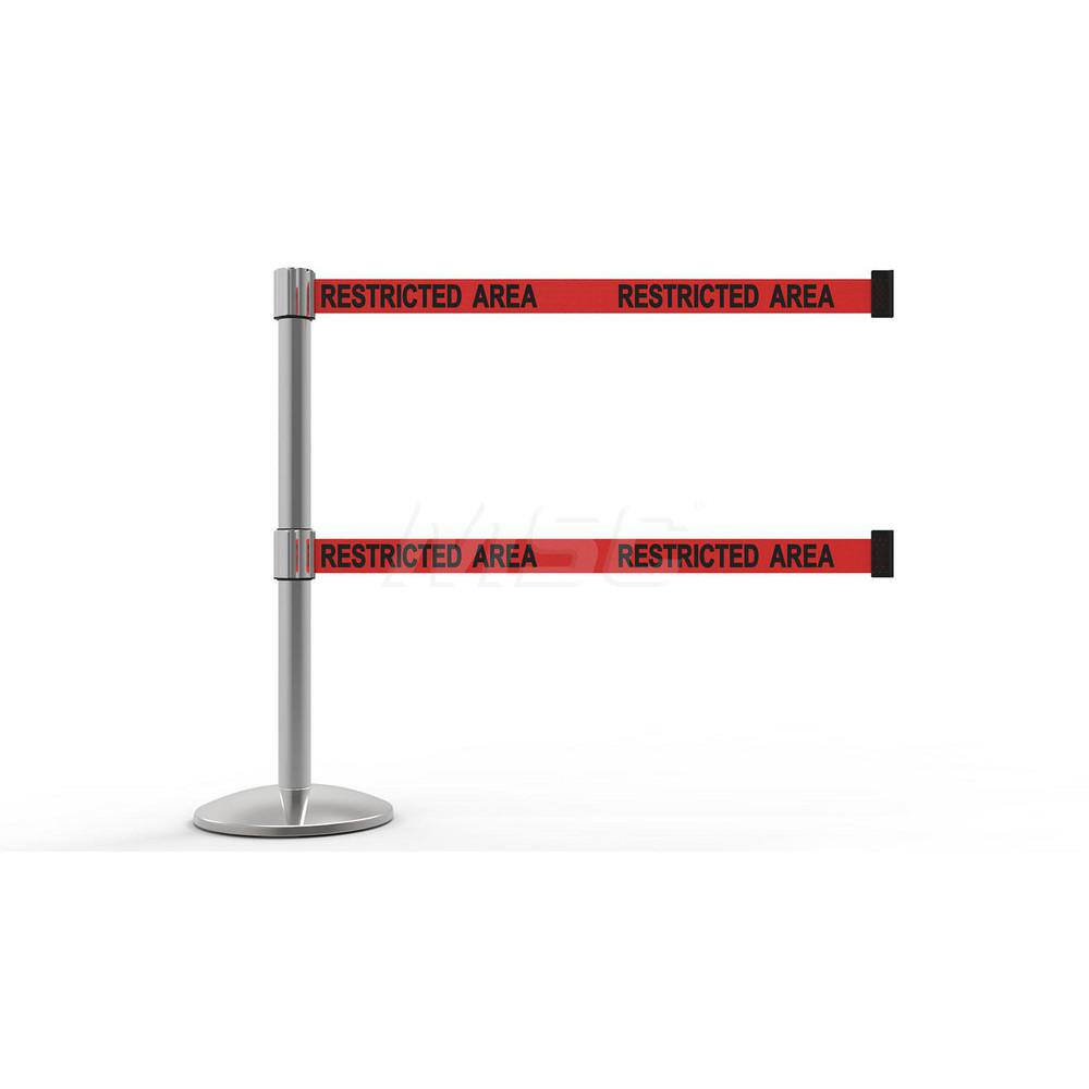 Free Standing Retractable Belt Barrier Post: 40" High, 2.4" Dia, Aluminum Post