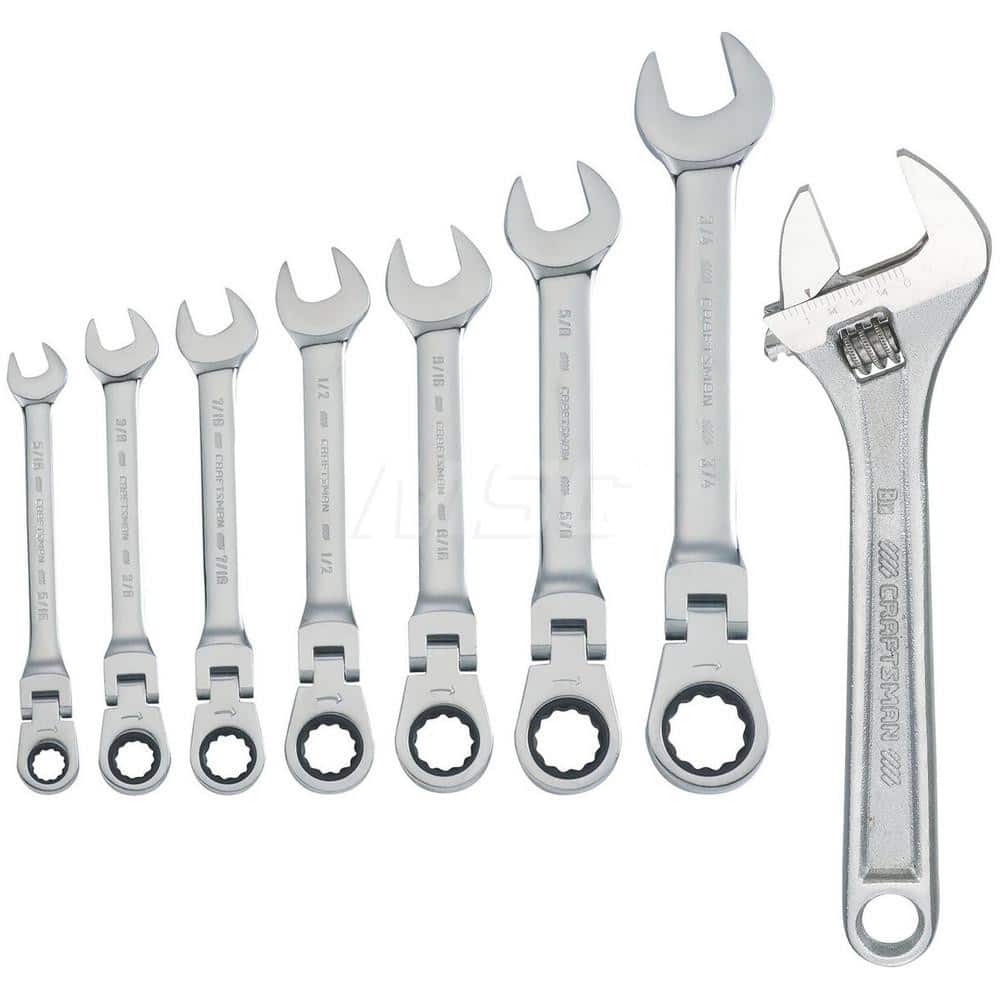 Flex Ratchet Wrench Set: 7 Pc, 1/4 to 7/8 Wrench, Inch