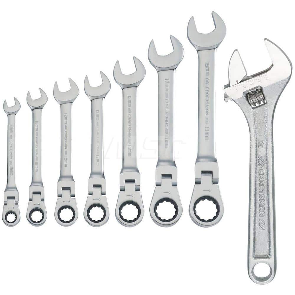 Flex Ratchet Wrench Set: 7 Pc, 8 to 9 mm Wrench, Metric