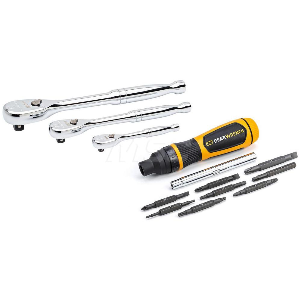 Ratchet Set: 1/4, 3/8 & 1/2" Drive, Pear Head