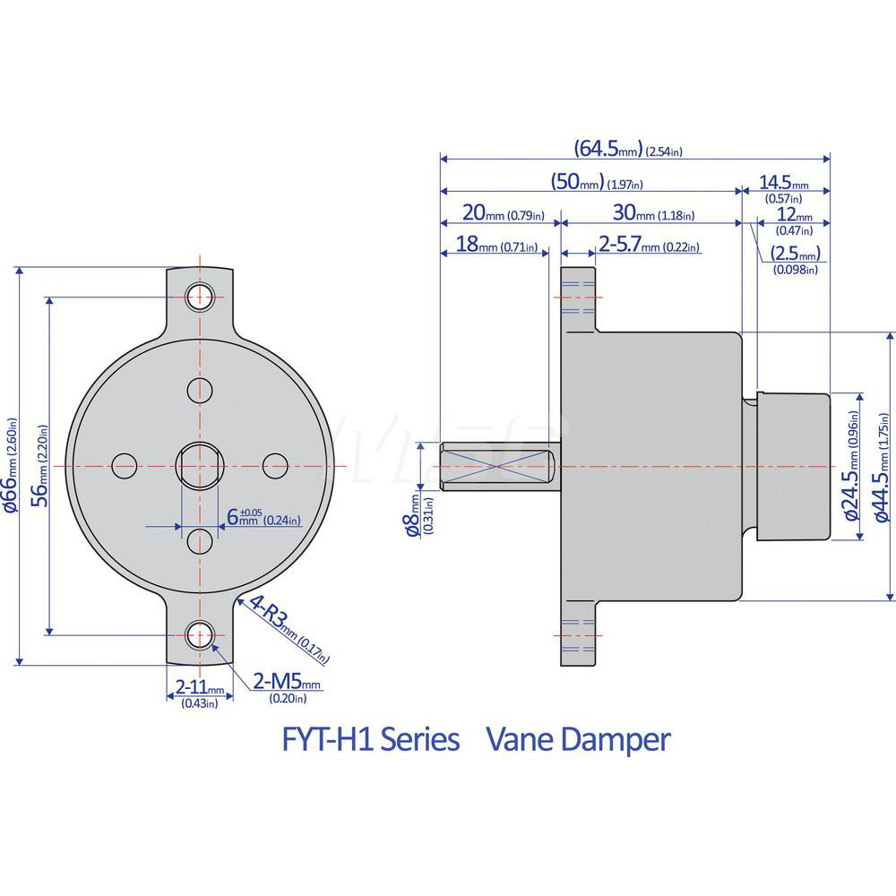 Bansbach, EasyLift FYTH1104 Rotary Damper/Vane Type, Max torque 10Nm, Damping direction