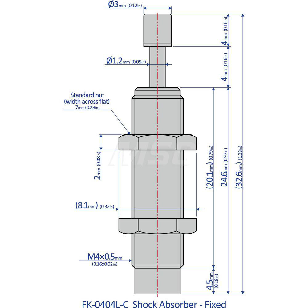 Bansbach, EasyLift StandardDuty Shock Absorber 1.2 mm Rod Dia, 8.1