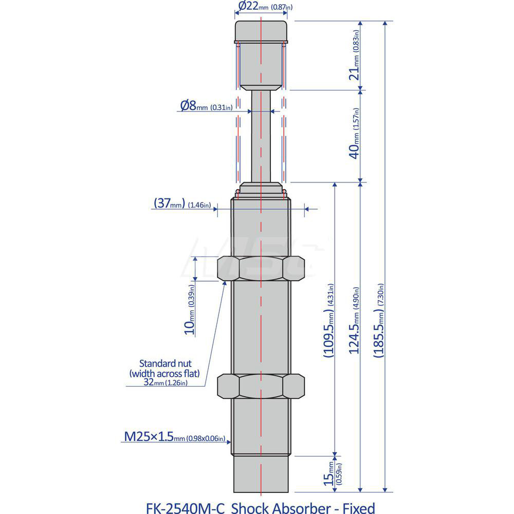 Bansbach, EasyLift StandardDuty Shock Absorber 8 mm Rod Dia, 37 mm