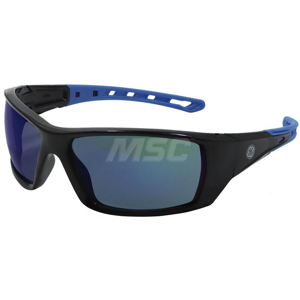 Safety Glass: Anti-Fog & Anti-Scratch, Polycarbonate, Blue Mirror Lenses, Full-Framed