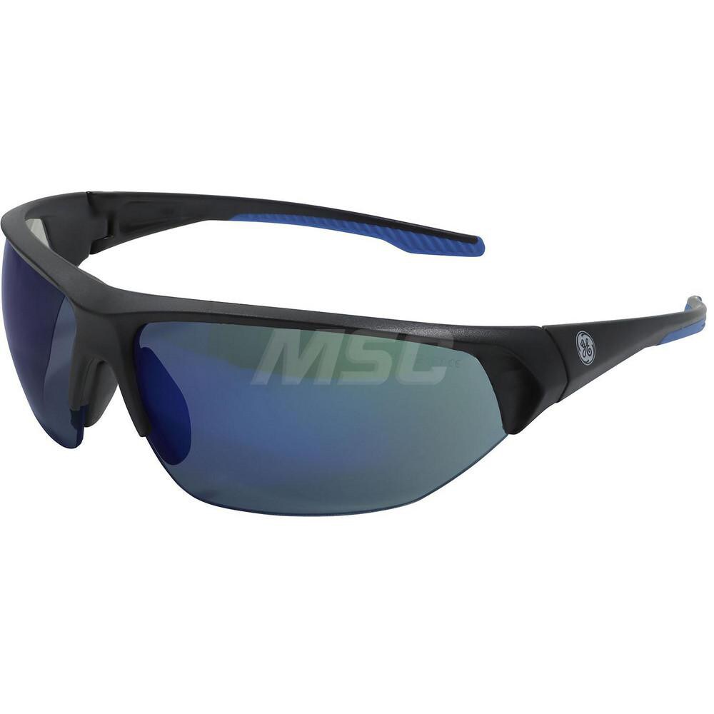 Safety Glass: Anti-Fog & Anti-Scratch, Polycarbonate, Blue Mirror Lenses, Half-Framed