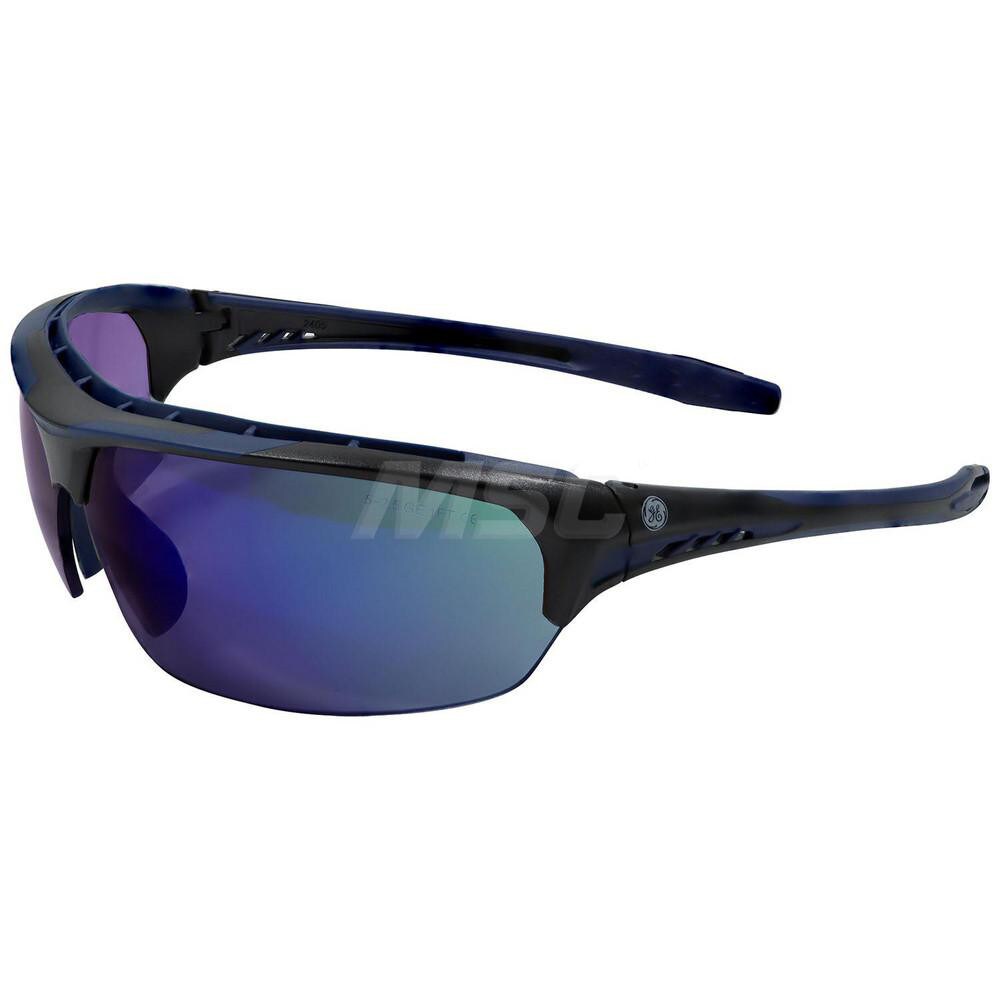 Safety Glass: Anti-Fog & Anti-Scratch, Polycarbonate, Blue Mirror Lenses, Half-Framed