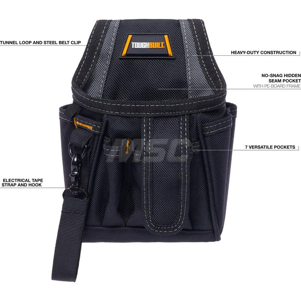 Tool Pouch: 6 Pockets, Polyester, Black