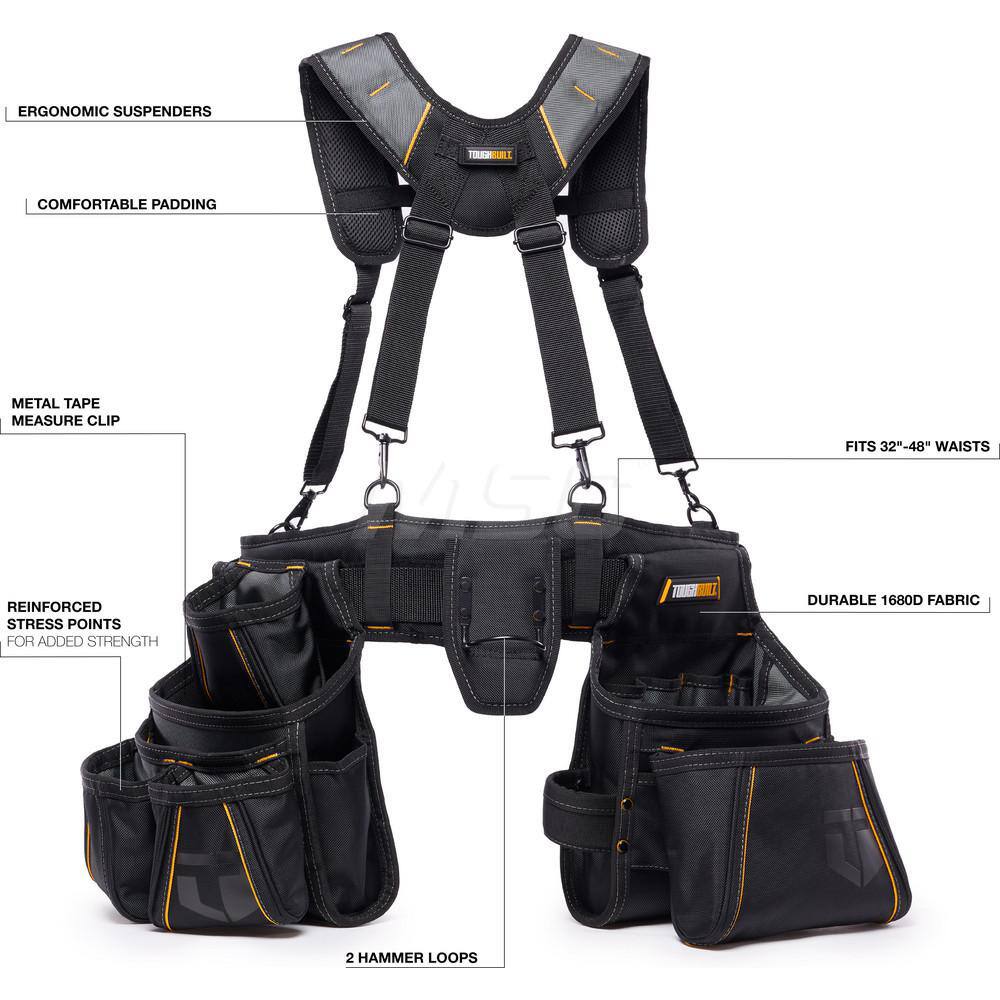 Tool Aprons & Tool Belts; Tool Type: Tool Belt ; Minimum Waist Size: 32 ; Maximum Waist Size: 48 ; Material: Polyester ; Number of Pockets: 19.000 ; Color: Black