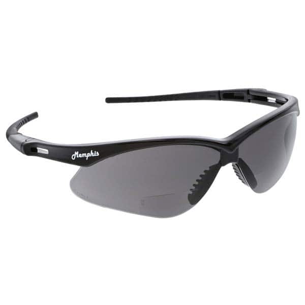 Safety Glass: Scratch-Resistant, Polycarbonate, Gray Lenses, Curved, UV Protection
