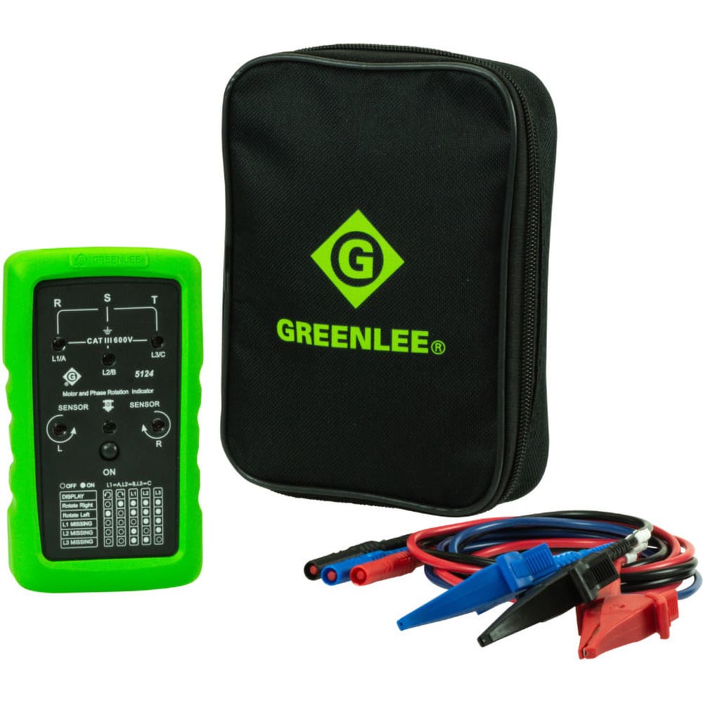 Phase Rotation Testers; Display Type: LED ; Minimum Operating Temperature (F): 32 ; Includes: Tri-Colored Banana Leads; Alligator Clips; 9V Battery; Soft Carrying Case ; Standards Met: Compliance: CE, CETLUS ; UNSPSC Code: 41113600