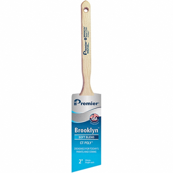 Paint Brush: 2" Wide, Polyester, Synthetic Bristle - 7" Sash Wood Handle, for Oil