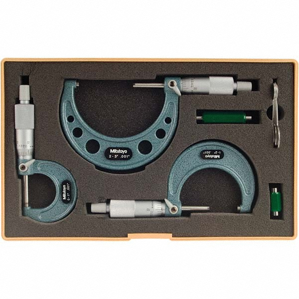 Mitutoyo Mechanical Outside Micrometer Set 3 Pc, 0 to 3" Measurement