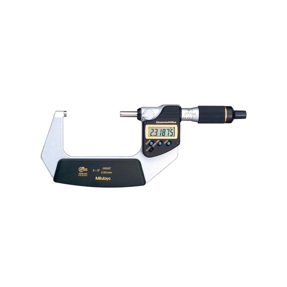 Mitutoyo 293-182-30 Electronic Outside Micrometer: 3", Carbide Tipped Measuring Face, IP65 