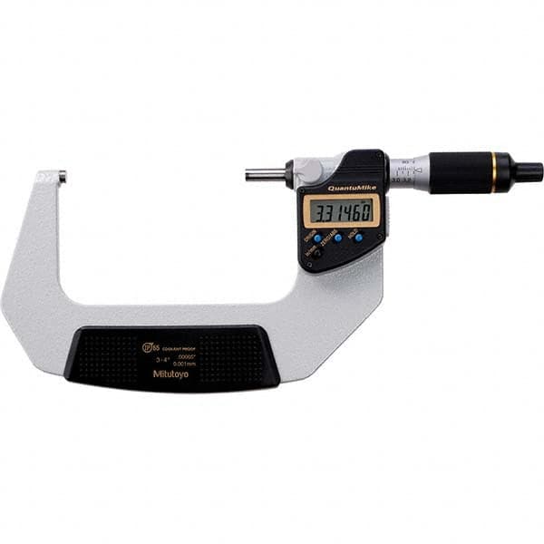 Mitutoyo 293-188-30 Electronic Outside Micrometer: 4", Carbide Tipped Measuring Face, IP65 