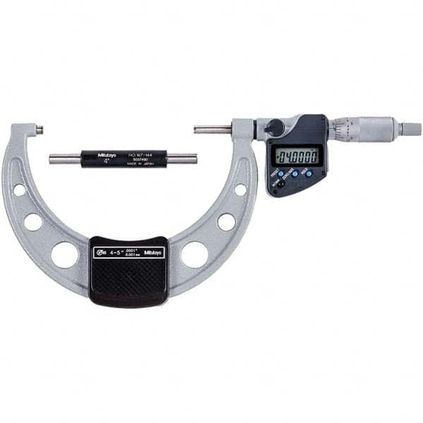Mitutoyo 293-350-30CAL Electronic Outside Micrometer: 5", Carbide Tipped Measuring Face, IP65 