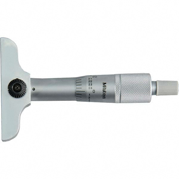 Mechanical Depth Micrometer: 1'' Range, 1 Rod, Satin Chrome Finish