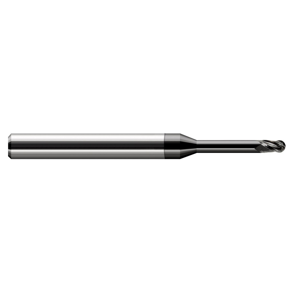 Harvey Tool Ball End Mill: 1/16" Dia, 3/32" LOC, 3 Flute, Solid Carbide - 2-1/2" OAL, 1/8" Shank Dia, 30 deg Helix, Amorphous Diamond Finish, Single