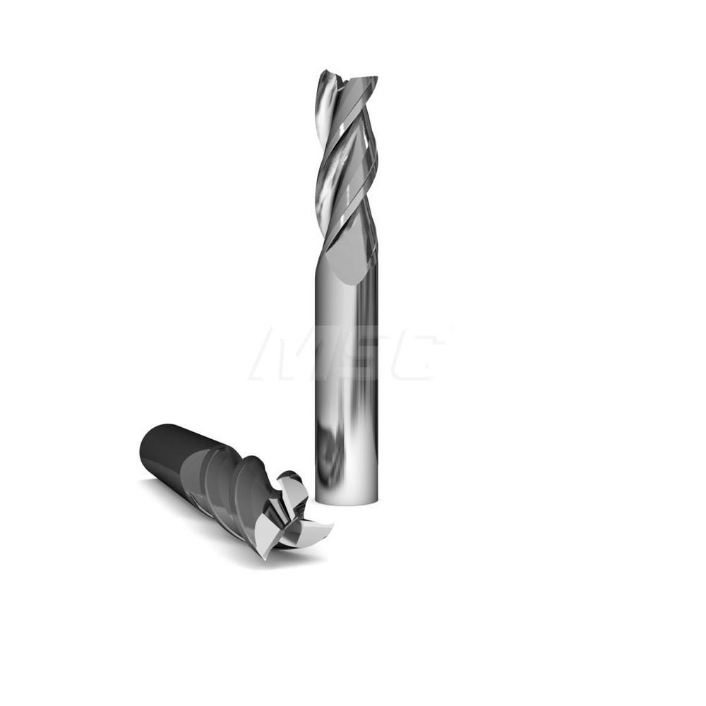 Square End Mill: 5/8" Dia, 2-1/2" LOC, 3 Flute, Solid Carbide - 5" OAL, 5/8" Shank Dia, 37 deg Helix, ZrN Finish, Single End, Series 1025 & Alumigator