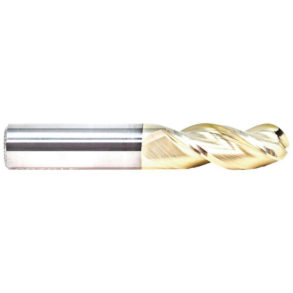 Ball End Mill: 1/4" Dia, 3/8" LOC, 3 Flute, Solid Carbide