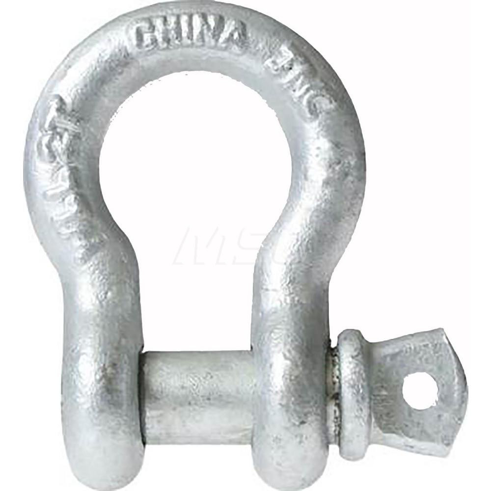 Shackle: Screw Pin, 3000 Working Load Limit - 1.1600" Inside Width, Galvanized Steel, 1/2" Pin Dia, 7/16" Chain