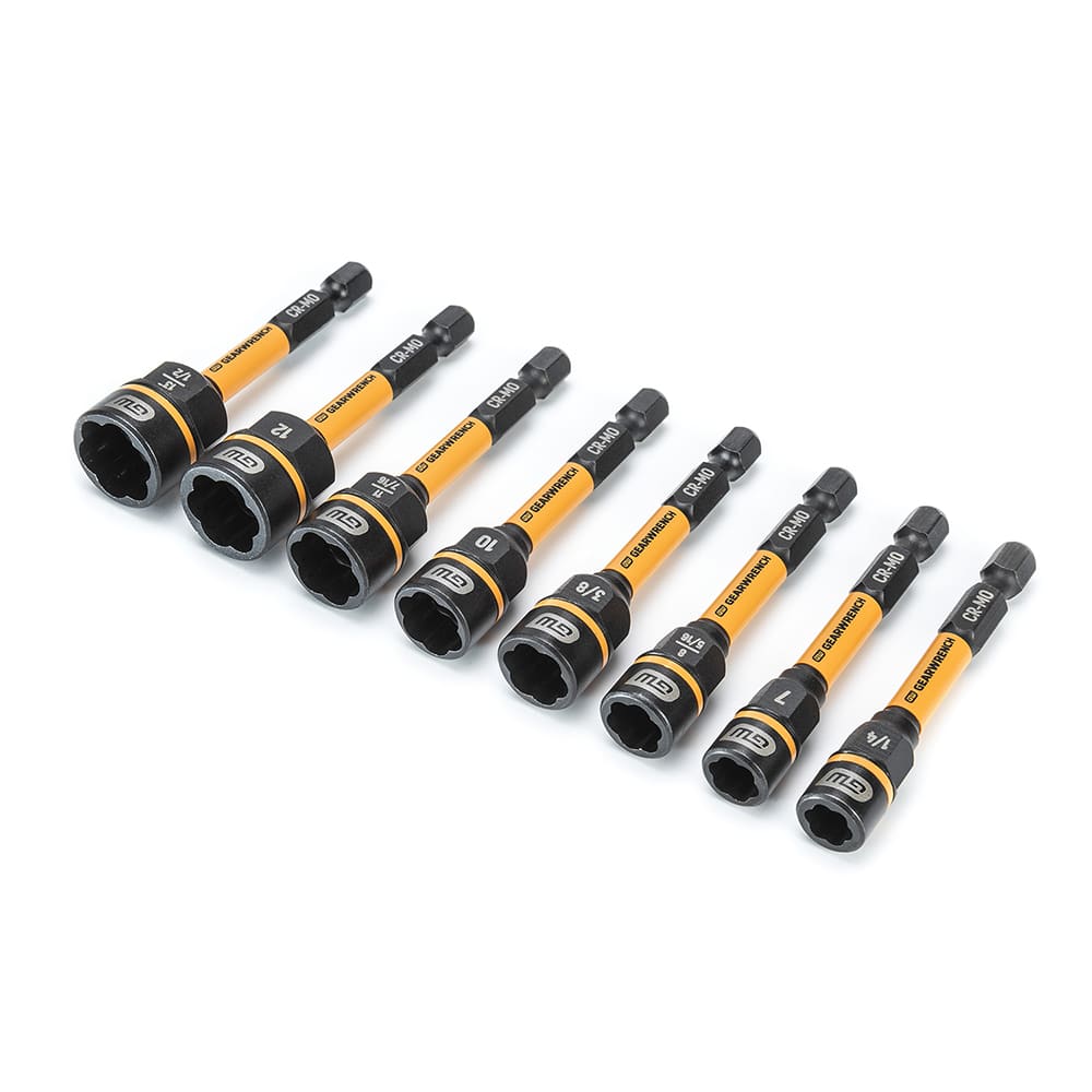 Power & Impact Screwdriver Bit Sets; Bit Type: Nut Extractor Set ; Overall Length Range: 1 to 2.9 in ; Drive Size: 1/4 ; Overall Length (Inch): 1/2 ; Hex Size Range (mm): 7.00 to 13.00 ; Hex Size Range (Inch): 1/4 to 3/8