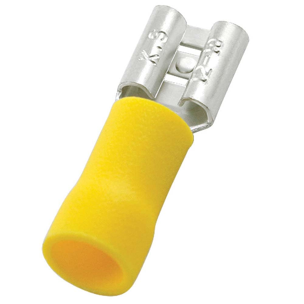 Wire Disconnect: Female, Yellow, Vinyl, 12-10 AWG, 1/4" Tab Width