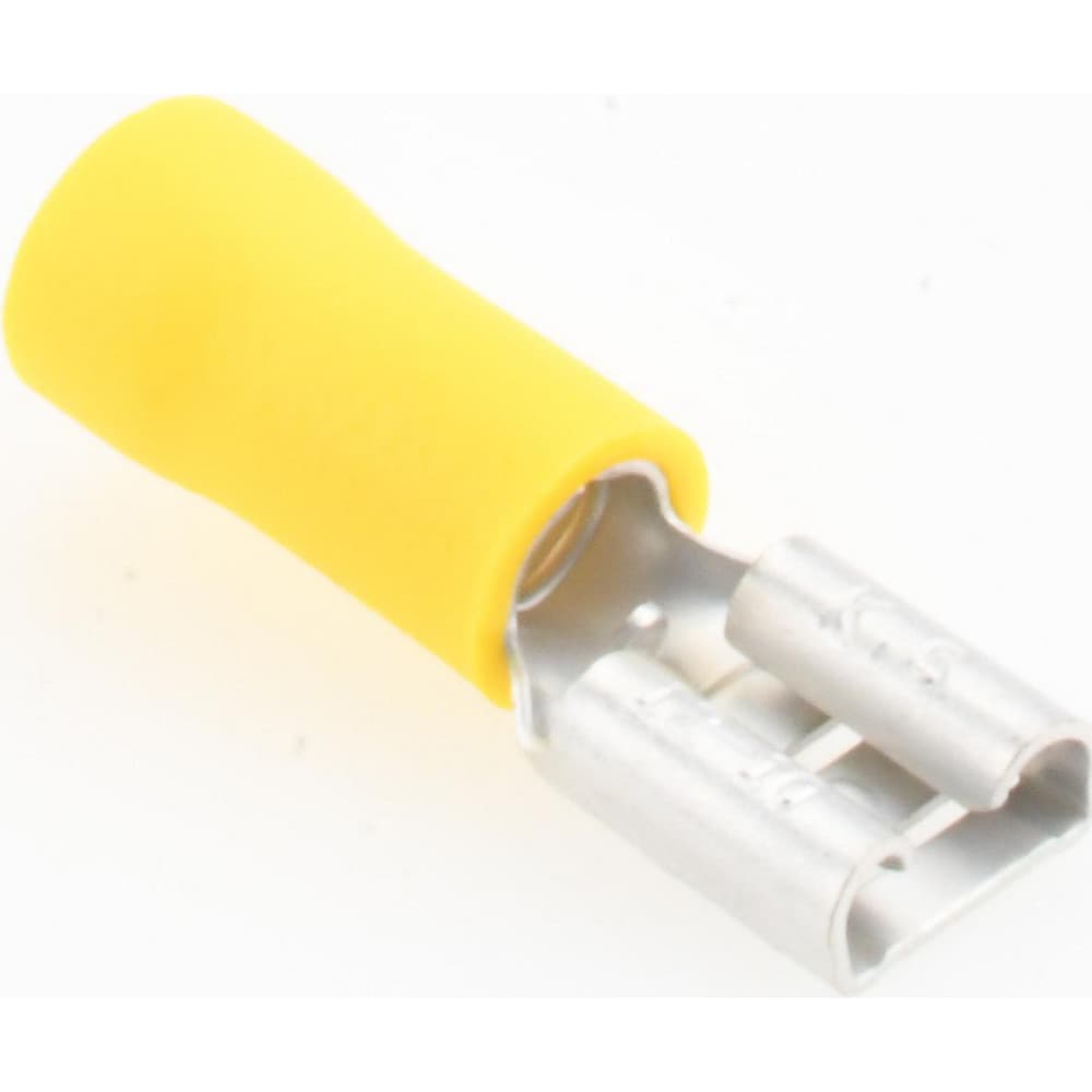 Wire Disconnect: Female, Yellow, Vinyl, 12-10 AWG, 1/4" Tab Width