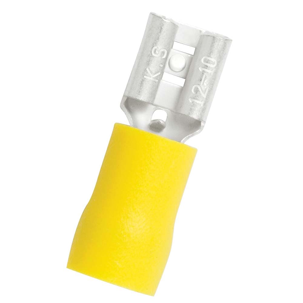 Wire Disconnect: Female, Yellow, Vinyl, 12-10 AWG, 1/4" Tab Width