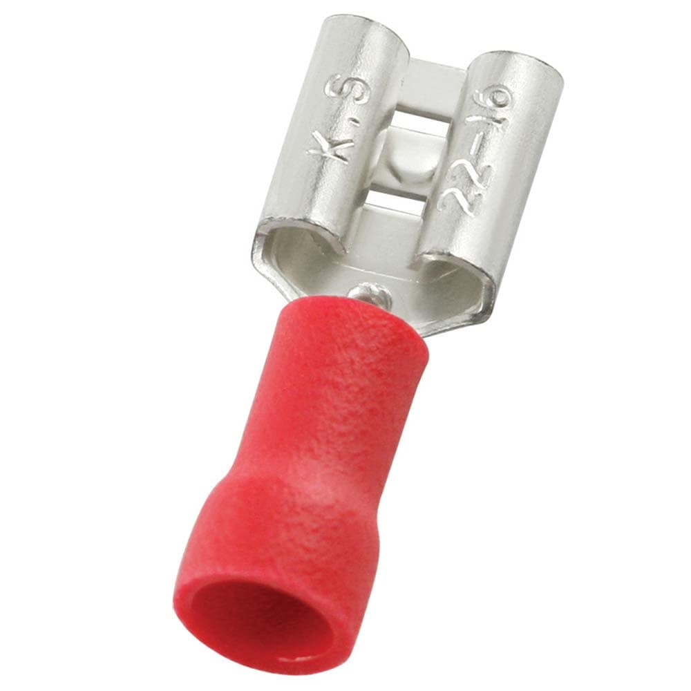 Wire Disconnect: Female, Red, Vinyl, 22-16 AWG, 1/4" Tab Width