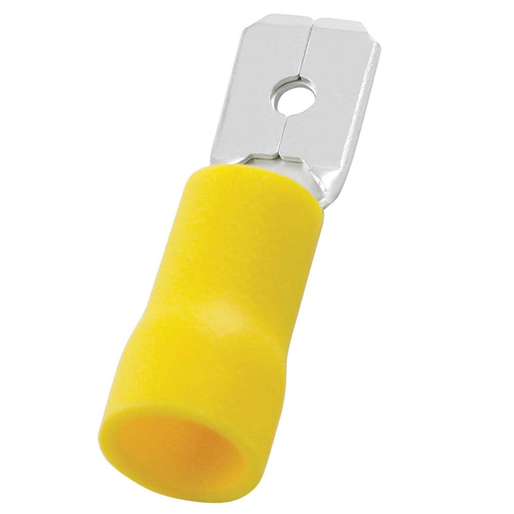 Wire Disconnect: Male, Yellow, Vinyl, 12-10 AWG, 1/4" Tab Width