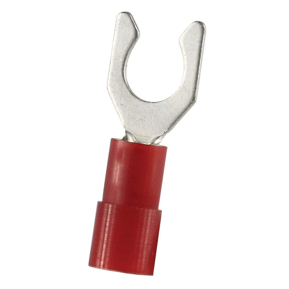 Locking Fork Terminal: Red, Nylon, Partially Insulated, #10 Stud, Crimp