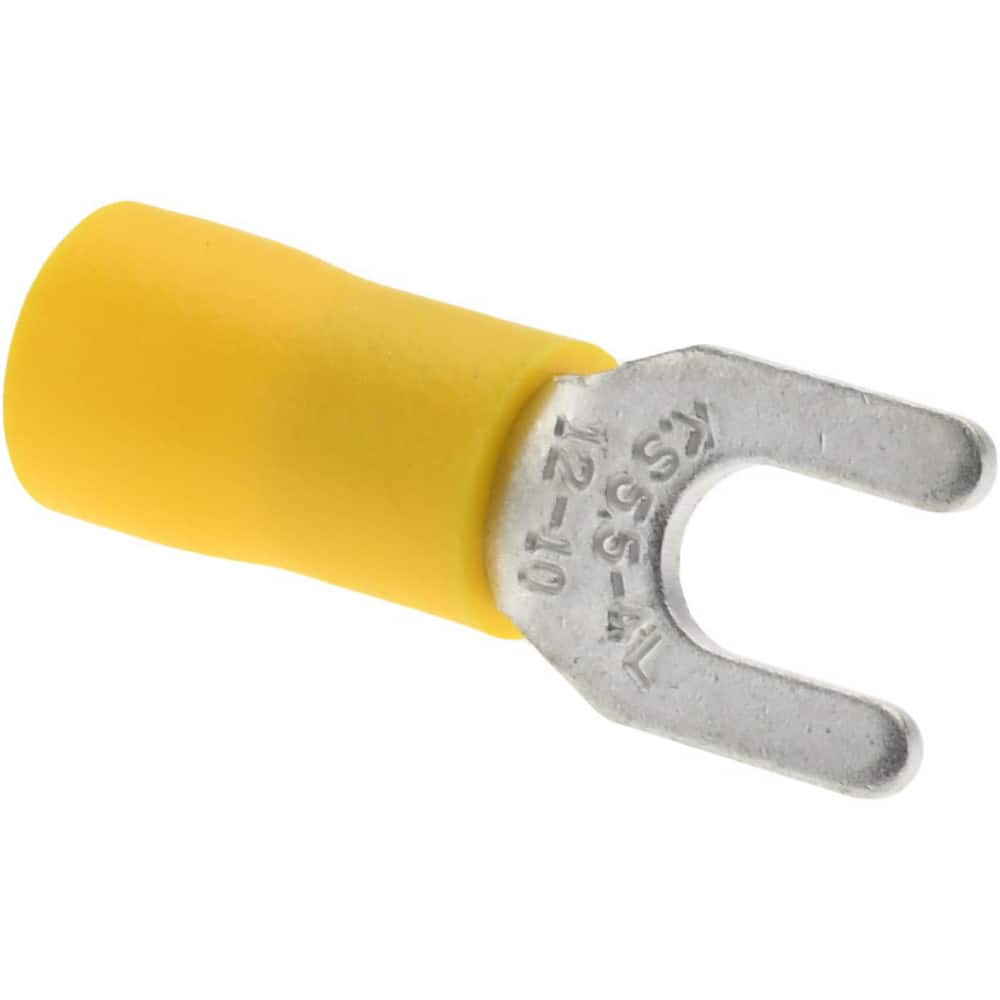 Standard Fork Terminal: Yellow, Vinyl, Partially Insulated, #8 Stud, Crimp