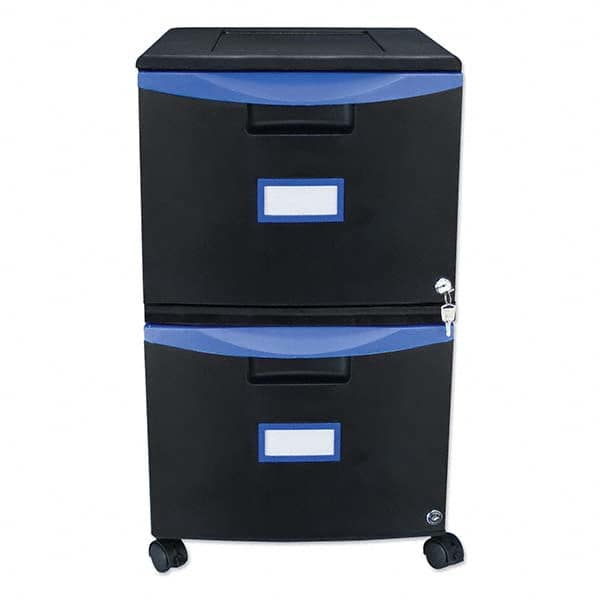 Mobile File Cabinet: 2 Drawers, Plastic, Black & Blue