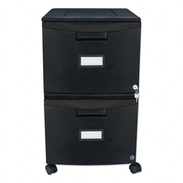 Mobile File Cabinet: 2 Drawers, Plastic, Black