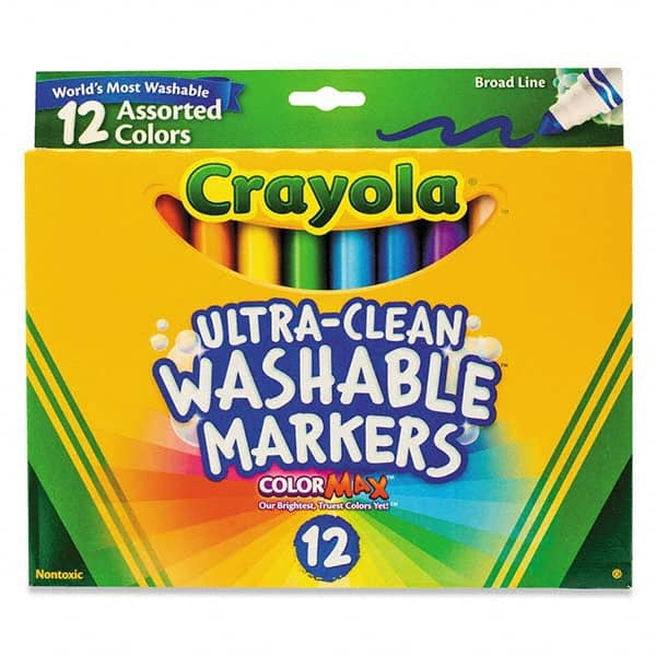 Crayola - Markers & Paintsticks; Type: Washable ; Color: Black; Blue; Blue Lagoon; Brown; Gray; Green; Orange; Red; Sandy Tan; Violet; Yellow ; Ink Type: Water Base ; Tip Type: