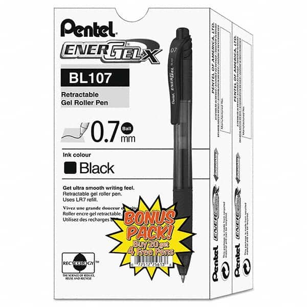 Pentel PENBL107ASW2 Gel Roller Ball Pen: 0.7 mm Tip, Black Ink 