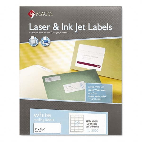 Label Maker Label: White, Paper, 2-5/8" OAL, 1" OAW, 3,000 per Roll