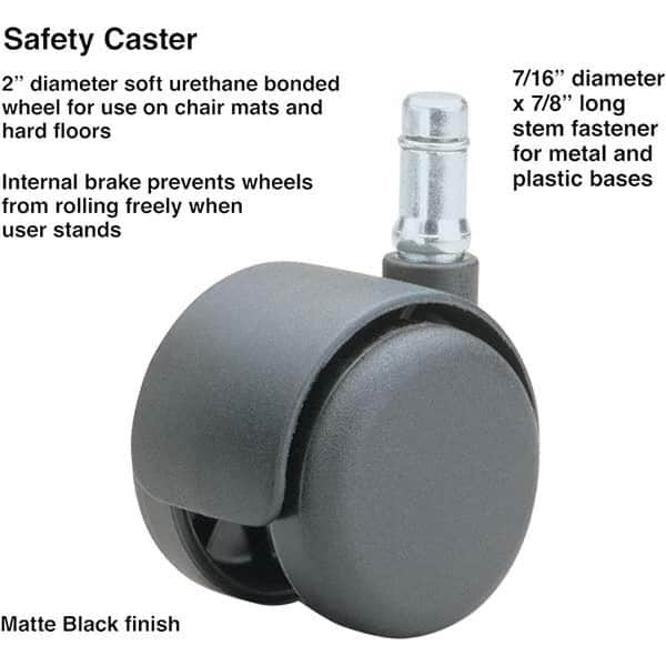 Cushions, Casters & Chair Accessories; Type: Caster Set ; For Use With: Office and Home Furniture ; Color: Matte Black ; Number of Pieces: 1 ; Height (Inch): 3-1/8