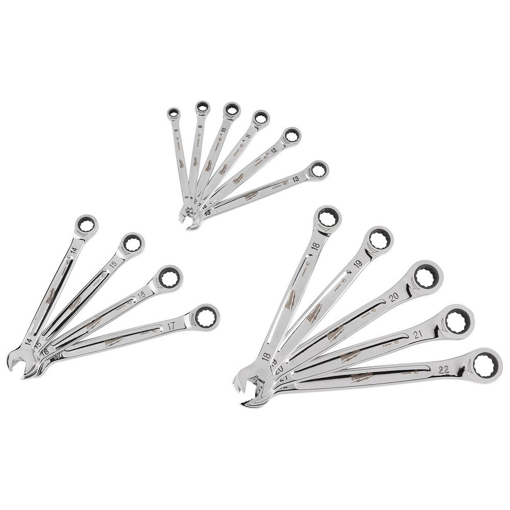Ratcheting Combination Wrench Set: 15 Pc, Metric