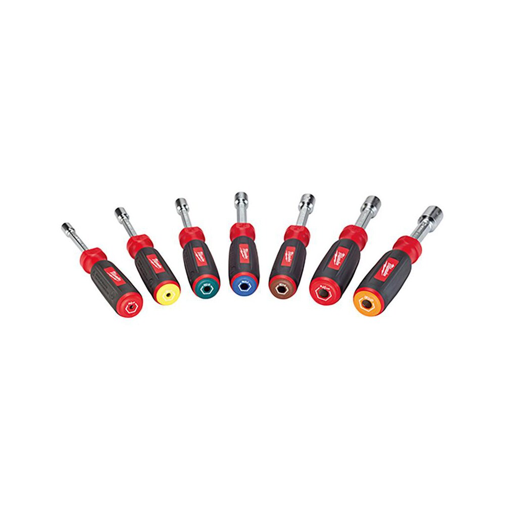 Nut Driver Set: 7 Pc, 1/4 to 9/16", Hollow Shaft, Color-Coded Handle