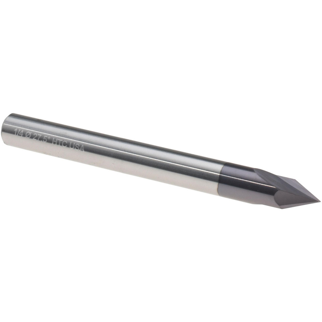Harvey Tool Chamfer Mill: 1/4" Dia, 55 deg, 2 Flute, 1/4" Shank Dia, Solid Carbide, Single End - 2-1/2" OAL, AlTiN Coated | Part #47628-C3